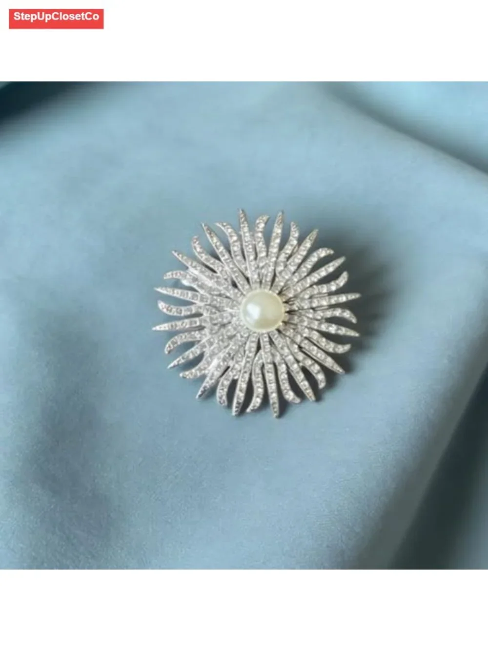 Rhinestone Pearl Brooch Pin Sunflower Starburst Lapel Scarf Pin for Women